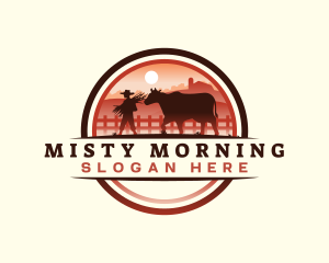 Farmer Cattle Pasture logo design