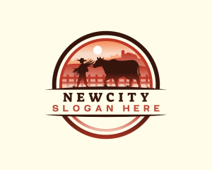 Farmer Cattle Pasture logo design