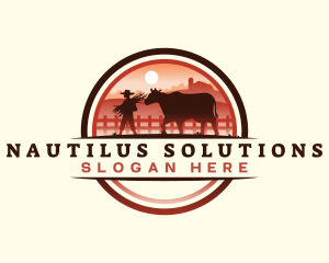 Farmer Cattle Pasture logo design