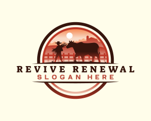 Farmer Cattle Pasture logo design