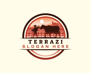 Farmer Cattle Pasture logo design