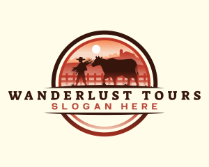 Farmer Cattle Pasture logo design