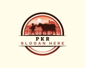 Farmer Cattle Pasture logo design