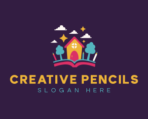 Book Kindergarten Pencil logo design