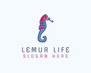 Aquatic Seahorse Scribble logo design