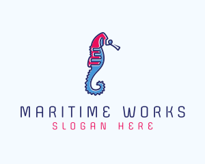 Aquatic Seahorse Scribble logo design