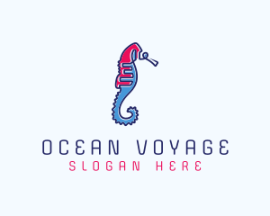 Aquatic Seahorse Scribble logo design