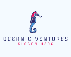 Aquatic Seahorse Scribble logo design