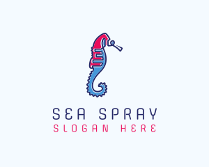 Aquatic Seahorse Scribble logo design