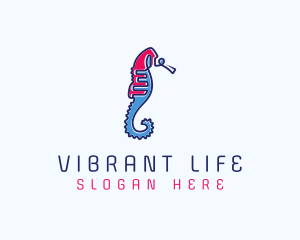 Aquatic Seahorse Scribble logo design