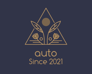 Herbal - Gold Triangle Floral Badge logo design