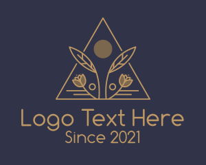 Garden - Gold Triangle Floral Badge logo design