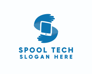 Blue Tech Hands Letter S logo design