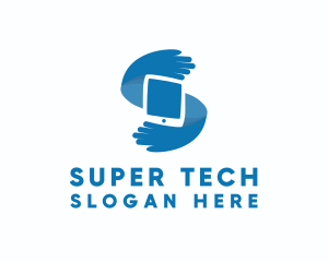 Blue Tech Hands Letter S logo design