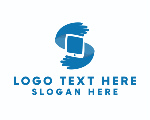 Combination - Blue Tech Hands Letter S logo design