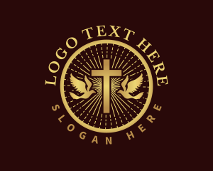 Holy - Christian Dove Cross logo design