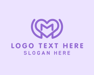 Dating - Purple Love Heart Letter M logo design