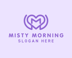 Purple Love Heart Letter M logo design