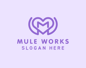 Purple Love Heart Letter M logo design