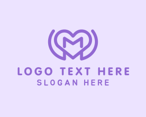 Online Relationship - Purple Love Heart Letter M logo design