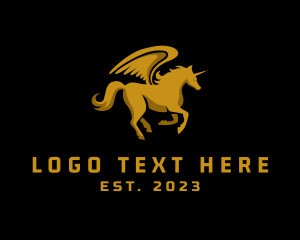 Horse Riding - Gold Pegasus Creature logo design