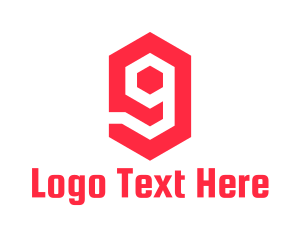 Red Hexagon - Cube Number 9 logo design
