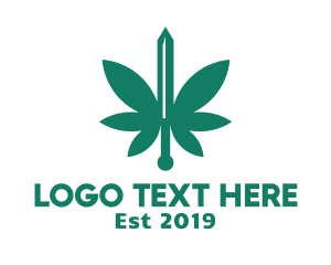 Green Leaf - Green Cannabis Sword logo design