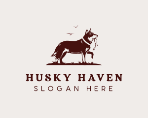 Husky Dog Leash logo design