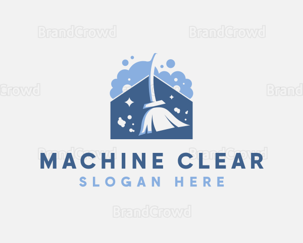 House Broom Bubble Cleaning Logo