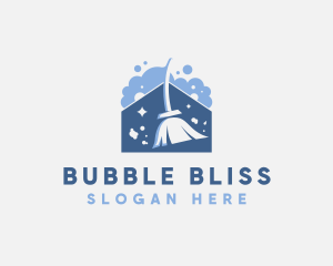 House Broom Bubble Cleaning  logo design