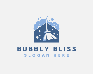 House Broom Bubble Cleaning  logo design