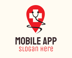 Emergency Care - Medical Cross Stethoscope Location logo design