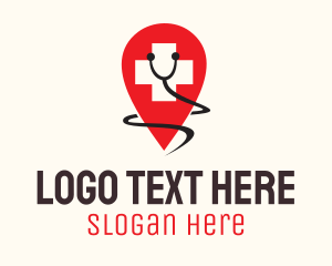 Emergency Care - Medical Cross Stethoscope Location logo design