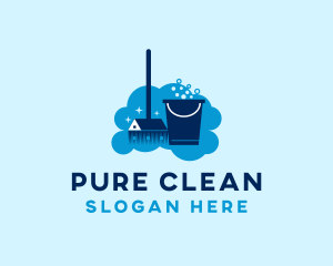 Home Cleaning Bucket Broom logo design