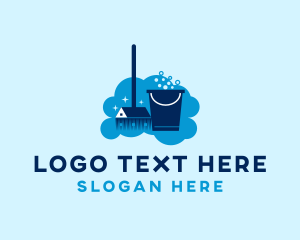 Disinfectant - Home Cleaning Bucket Broom logo design