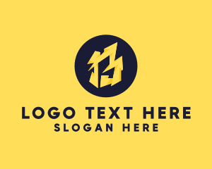 Round - Yellow Bolt Letter B logo design