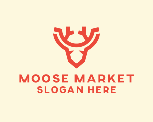 Moose - Antler Reindeer Head logo design
