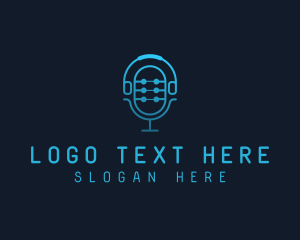 Podcast - Tech Microphone Headphones logo design