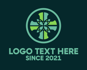 Religion - Cross Pattern Leaf Mosaic logo design