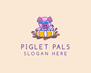 Piglet - Swimming Mud Pig logo design