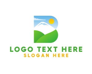 Silent - Sunrise Mountain Landscape Letter B logo design