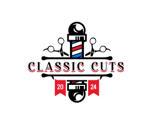 Barber Shop - Barber Pole Scissors logo design