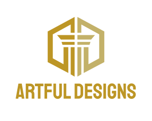 Gold Hexagon Pillar logo design