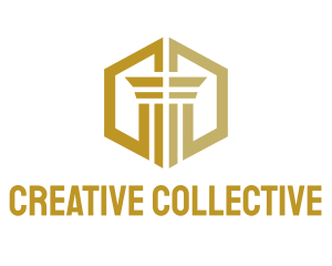 Gold Hexagon Pillar logo design