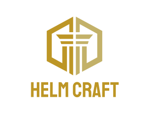 Gold Hexagon Pillar logo design