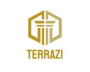 Gold Hexagon Pillar logo design