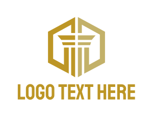 Hexagon - Gold Hexagon Pillar logo design