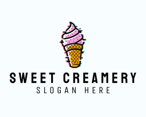 Creamery - Glitch Ice Cream Dessert logo design