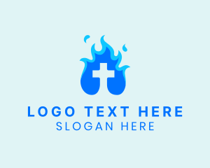 Fire - Religious Flame Cross logo design