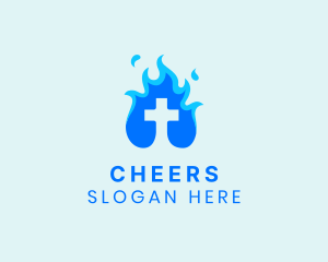 Religious Flame Cross Logo